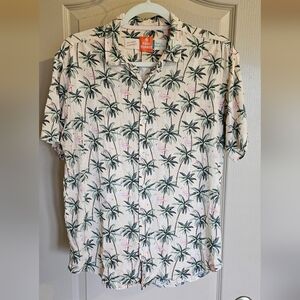 Free Planet Tropical Palm Tree And Flamingo Hawaiian Button Up Shirt Large